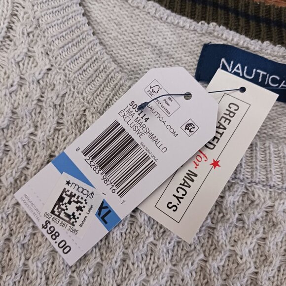 New NAUTICA Men's MARSHMALLOW COLOR BLOCK Cable Knit Sweater XL - Picture 4 of 6